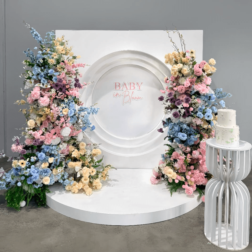 Floral baby shower setup pastel