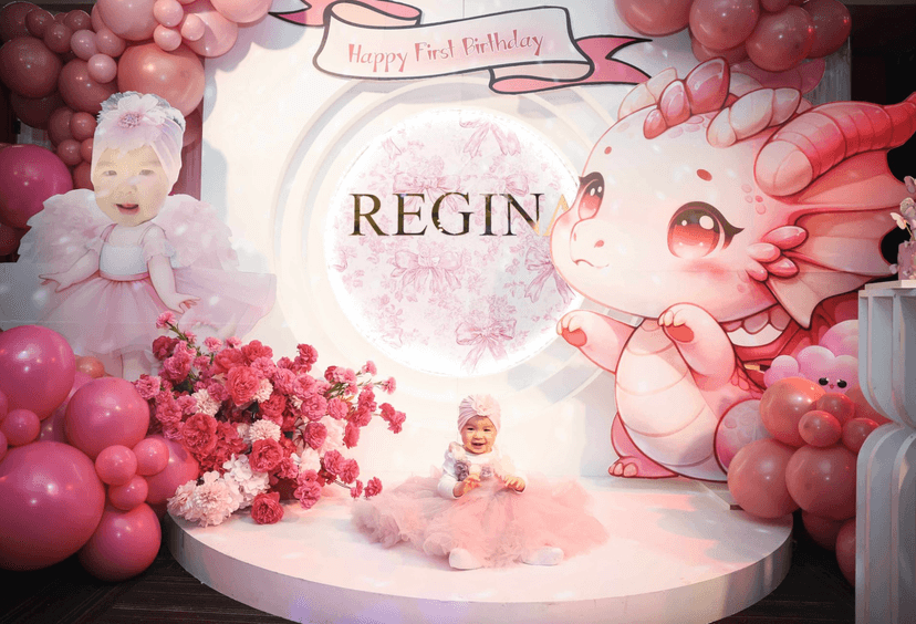 Large dragon setup for baby girl birthday