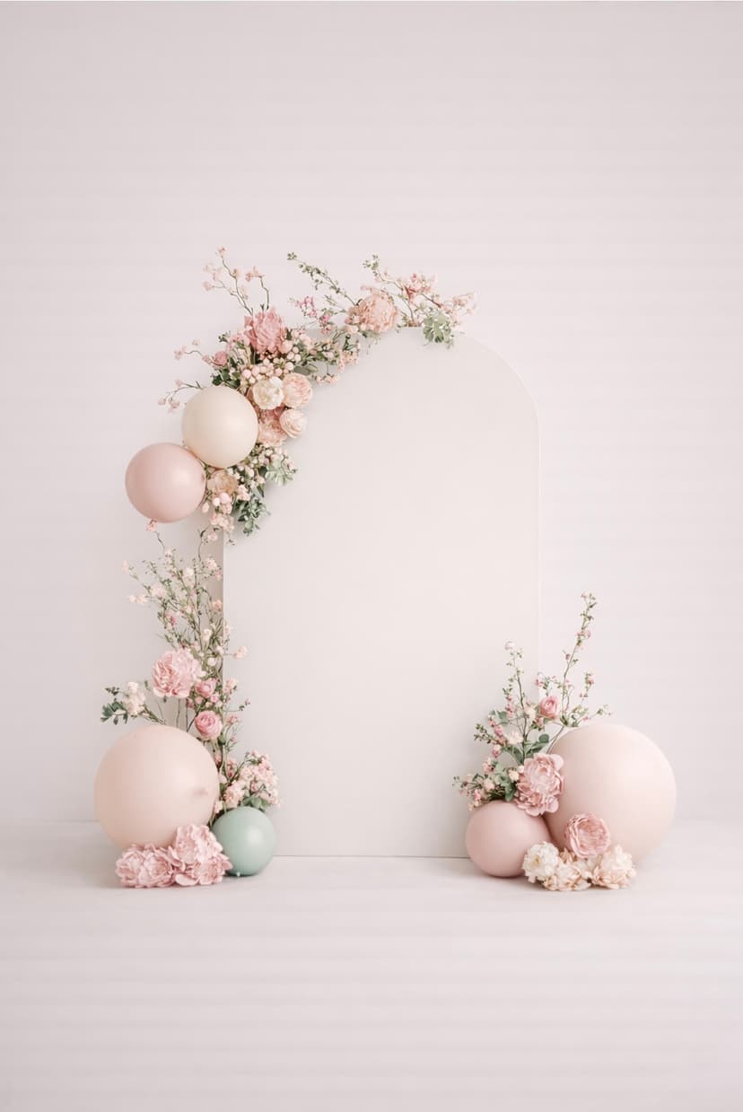 Simple flower and balloon decoration in pink