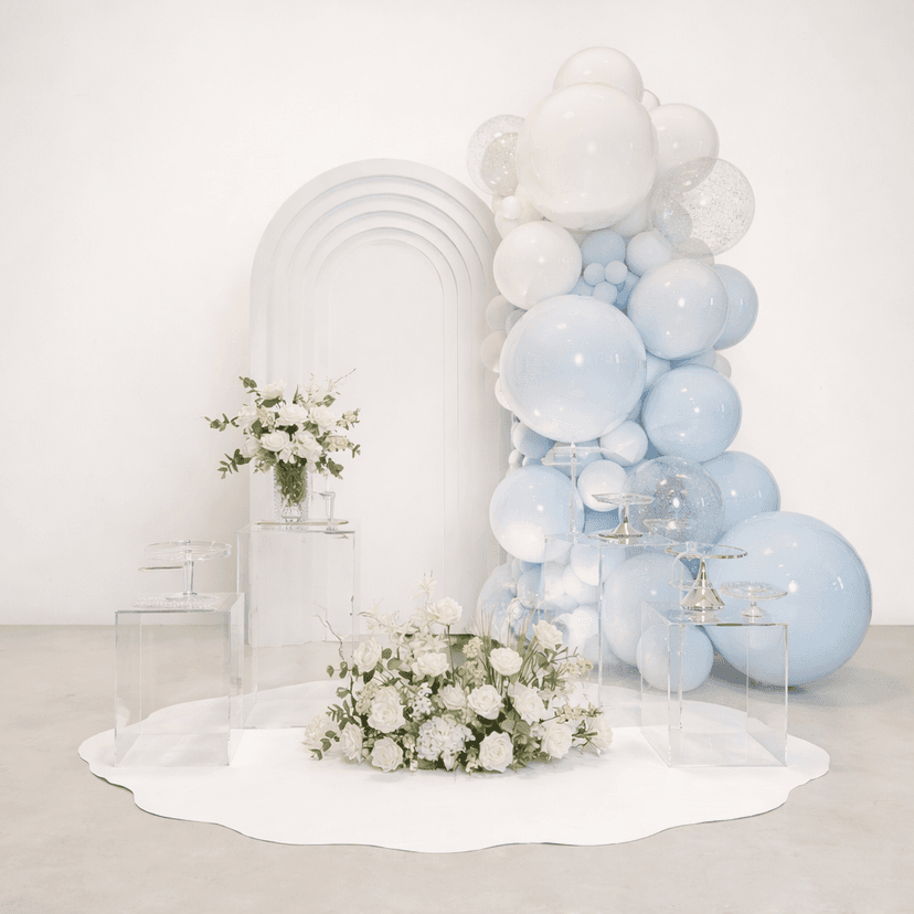 Classy birthday decoration setup in baby blue theme