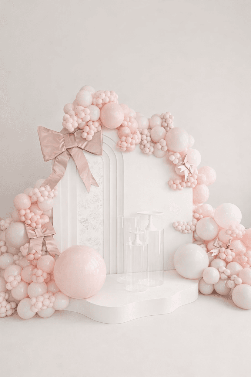 Pink birthday with bow and baloons