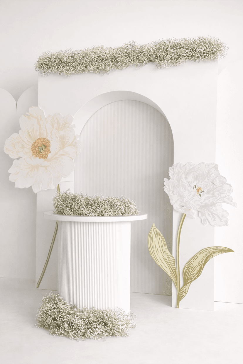 Giant flowers birthday setup