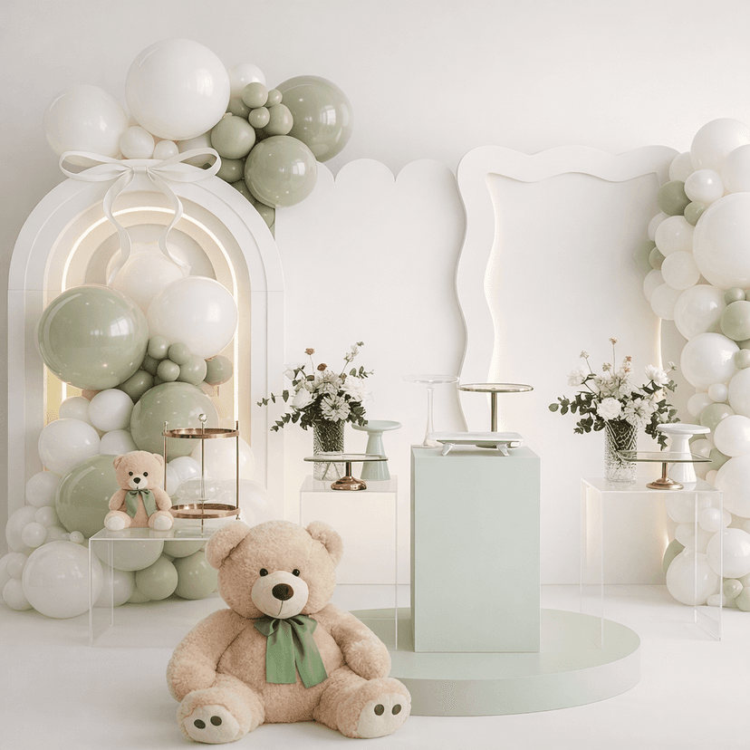 White cute setup with a touch of green